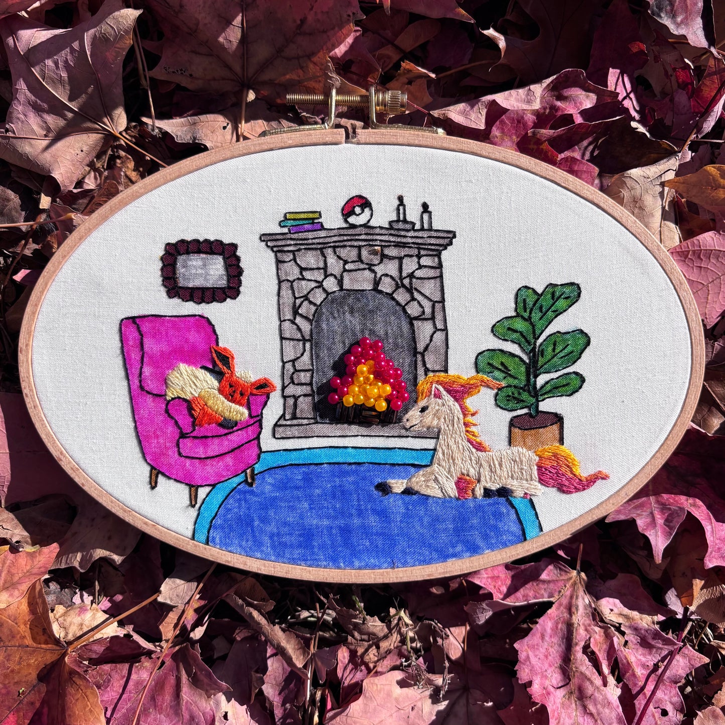 Sitting by the Fireplace | Embroidery